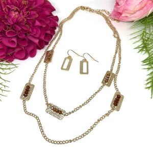 NEW⚜️Crystal Golden Link Layered Necklace & Earrings Set